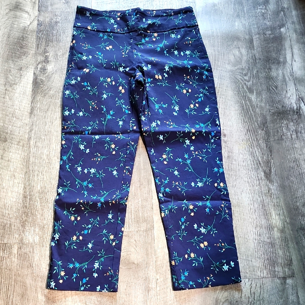 Floral Navy Stretch Pants - Picture 3 of 4